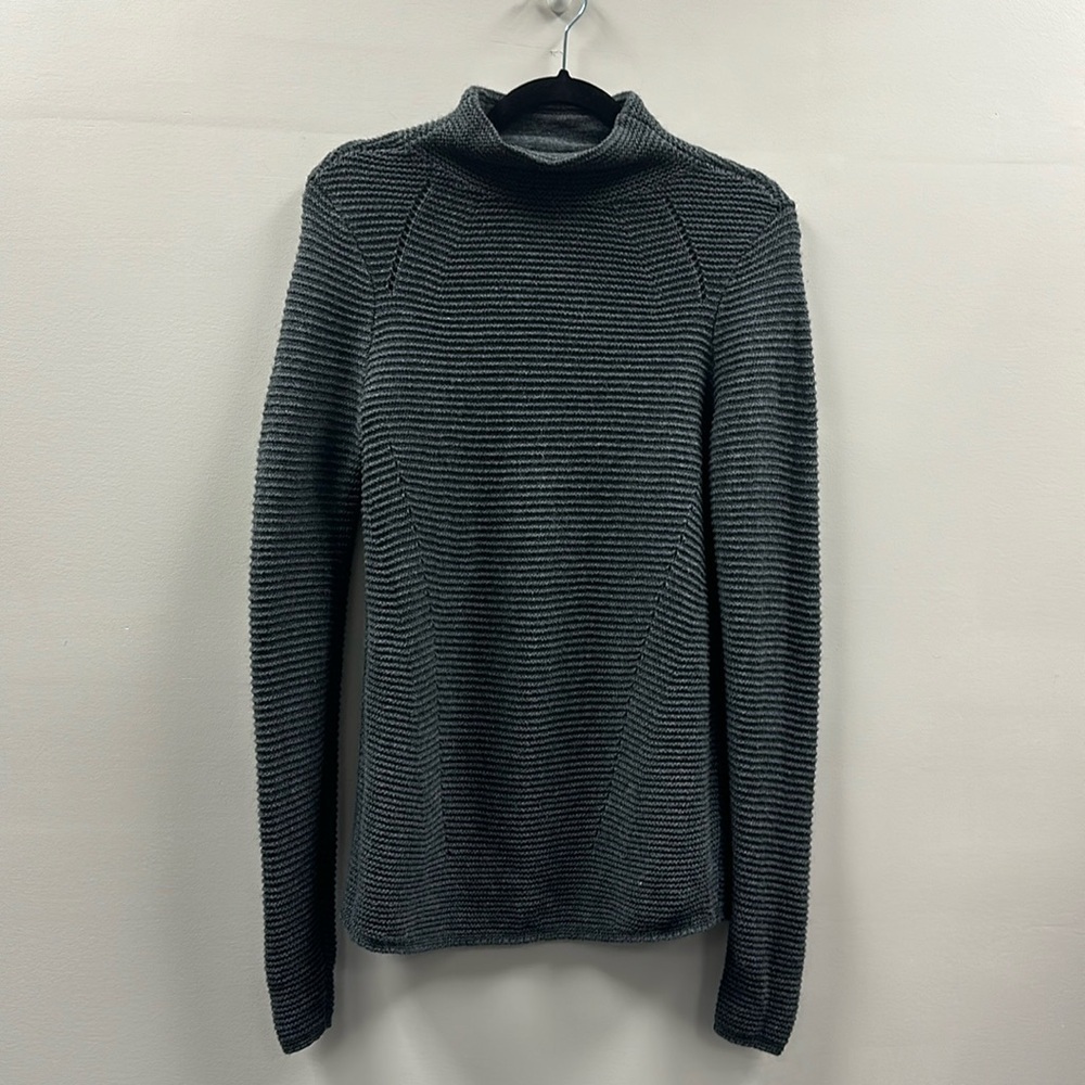 J. McLaughlin Ribbed Cotton Wool Sweater Mock Neck Gray XS Cozy Preppy Neutral